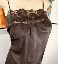 Vintage Black SEARS Long Shiny Nylon Nightgown M