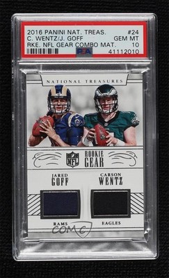 2016 National Treasures Rookie NFL Gear Combo /99 Carson Wentz Jared Goff RC 4f5