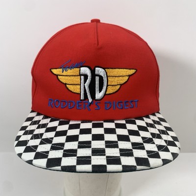 Vintage Rodder s Digest Team RD Snapback Hat Red Cap Checkered Bill Racing
