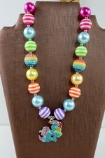 My Little Pony Rhinestone Pendant on Chunky Gumball Sized Rainbow Bead Necklace