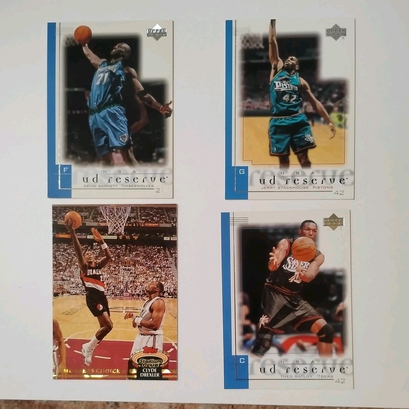 Garnett, Drexler Stackhouse 2001 & 91 UD Reserve/ Stadium Members Choice X4 crdz