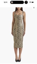 HOUSE OF CB Snakeskin Bodycon Midi Dress Square Neck Sleeveless Zip Size L