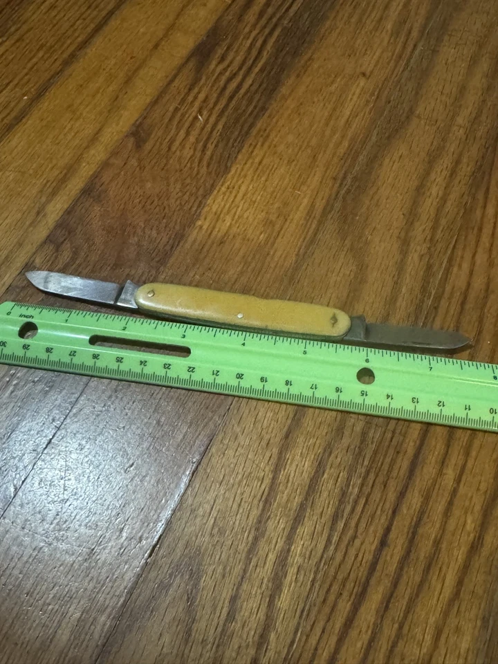 Navaja de Bolsillo Winchester EE. UU. 2079 Doble Hoja De Colección Junta Deslizante Amarillo Suave Han Foto 3 de 4