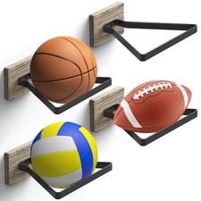 4PCS Basketball Holder Wall Mount with Wooden Base, Storage Holder Display Ra...