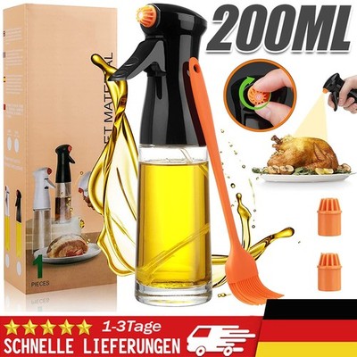 Öl Sprühflasche Glas 200ML Oil Sprayer Olivenöl Sprüher zum Kochen Mit Bürste