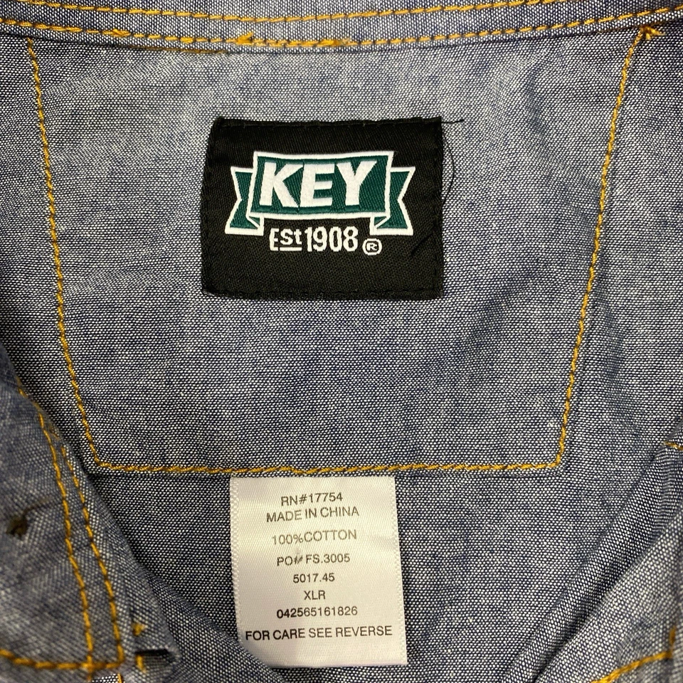 Key Men's Western Pearl Snap Chambray Shirt Pockets SS Cotton Cowboy Size XL - Image 2 of 4