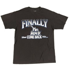VTG Finally The Rock Has Come Back To Miami WWF Black T Shirt Sz M Slim Fit USA