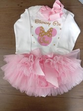 Girls First 1st Birthday Age One Minnie Party Dress Outfit Cake Smash Tutu Pink 