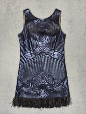 BCBGMAXAZRIA Dress Womens XXS Navy Blue Sequin Fringe Cocktail Party Caterina