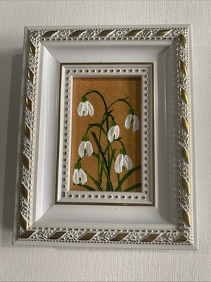 Snowdrops Flowers Original Painting framed,gold,miniature,small,mini Wall Art