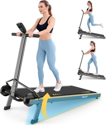 Foldable Treadmill with Handle Bar, 300lb+ Capacity, Non-Electric Fixed Incline~