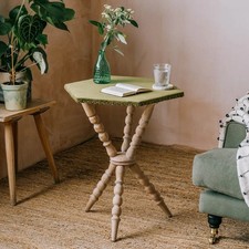 Graham and Green Moss Velvet Hexagonal Bobbin Side Table