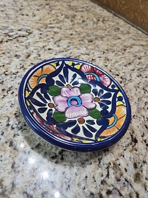 Mexican Handmade Talavera Rainbow Ceramic Bathroom Ribbed Soap Dish