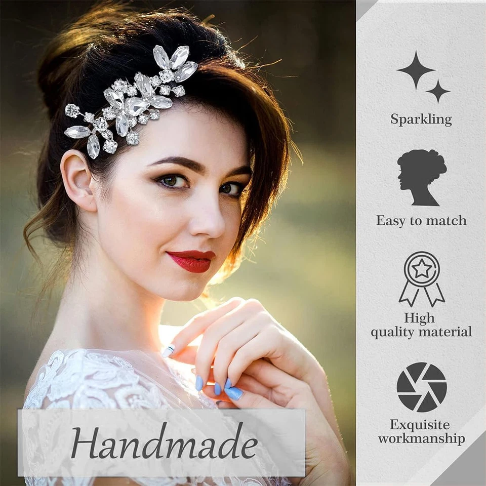 Pettine Sposa per Capelli Con Fiori Di Perle Cristallo Accessori Capelli Sposa P - Immagine 4 di 4