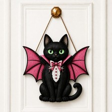 Black Cat Door Sign, Halloween Door Hanger, Vintage Halloween Decor Outdoor