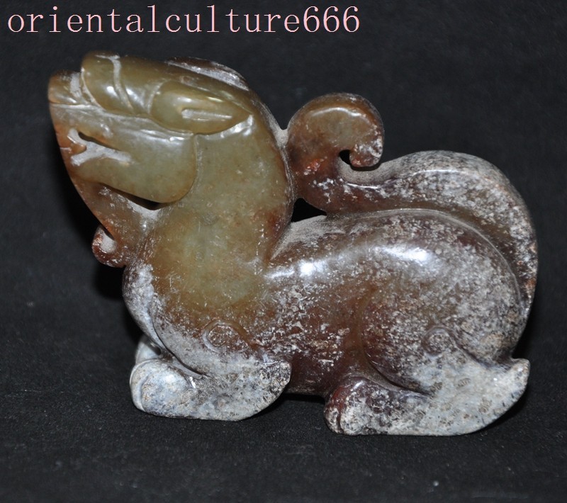 3.2"China Ancient dynasties hetian Jade Carved Sacrifice Wealth Beast Statue