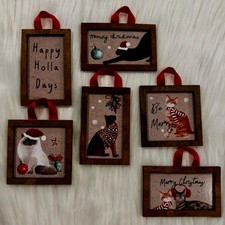 Mini Christmas Ornaments Cat Picture Frame Tree Holiday Decor Pack of 6