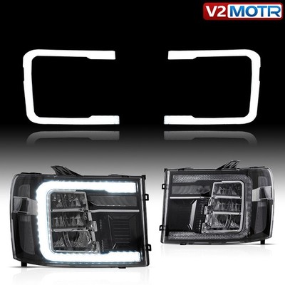 Pair LED Head Lights For 2007-13 GMC Sierra 1500/2500HD/3500HD w/ Animation DRL