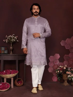 Ensemble Kurta Homme Bridal Gallery Coton Rayonne Bleu Prêt-à-Porter - Photo 1/4
