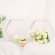 2 WHITE 9" Hexagon Wood Geometric WALL SHELVES Wedding Party Home Decorations