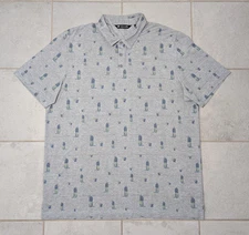 Travis Mathew Men's XXL Pineapple Cocktail Havana Nights Polo Golf Shirt Grey