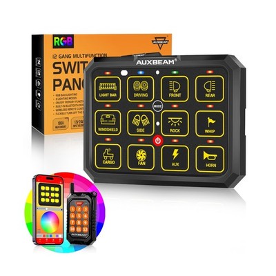 Auxbeam 12 Gang Switch Panel Bluetooth RGB AC-1200 with APP&Remote Control To...