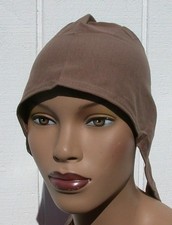Conservative Turban Cap Hijab BROWN Cotton Tie Back Bonnet