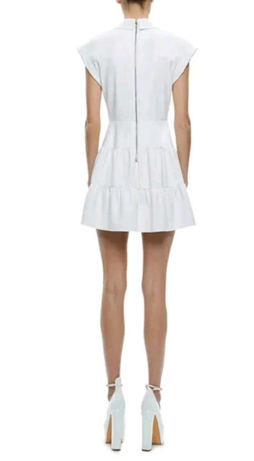 OFF WHITE Mini abito Alice e Olivia ecopelle attorcigliato davanti cappuccio manica bianco sporco taglia 8