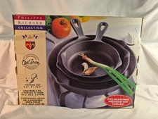 New Philippe Richard Collection 3 Piece FryPan Set Cast Iron  Pre-Seasoned 