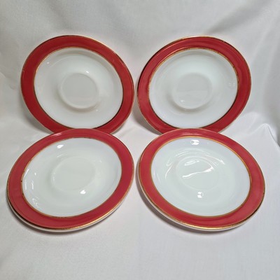 4 Vintage Pyrex Pink Flamingo Coral Saucers 6 1/8'' no chips, some wear milk glas