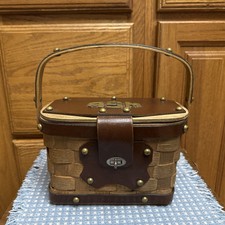Nantucket Purse Basket Handbag Woven Leather Top Handle Brass Tack 10.5x5x6.5  