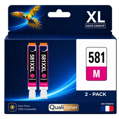 Pack 2 CLI-581XXL compatible pour Canon Magenta Haute capacité puce - Photo 1/4