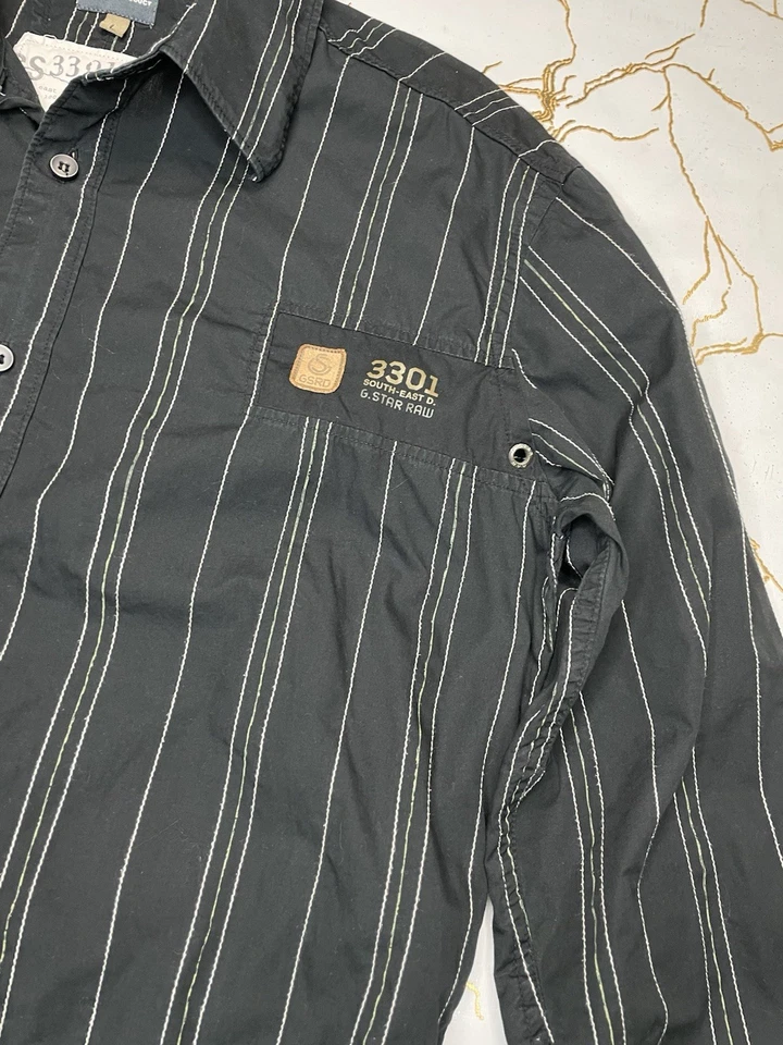 G-Star Raw Men Black Striped New Luxor Type Shirt Shirt Long Sleeves Size Large - Image 3 of 4