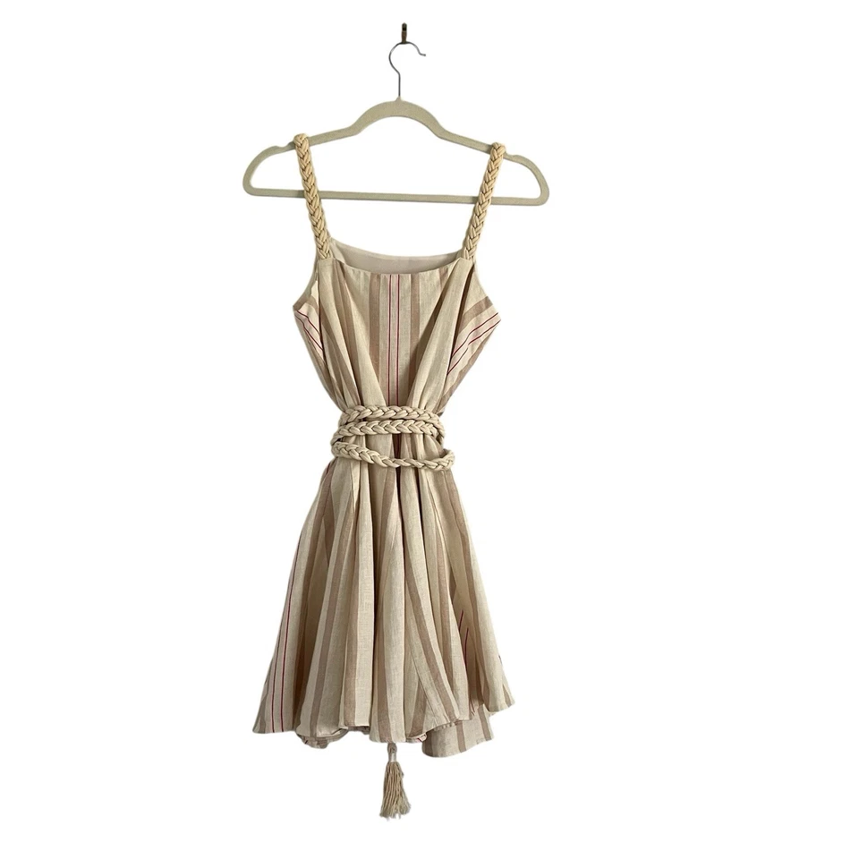 Mini Vestido Alexis Dimma de Lino a Rayas con Cinturón Trenzado Talla S Resort wear costero Foto 4 de 4