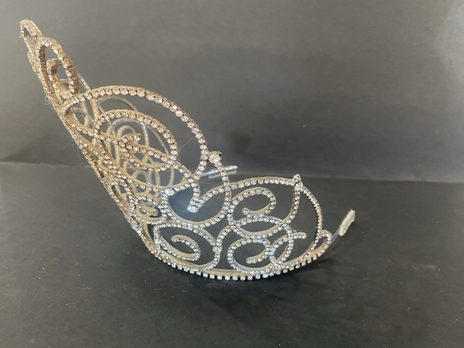 Vintage Large Rhinestone Metal Tiara Crown America’s Theme Pageant Celebration