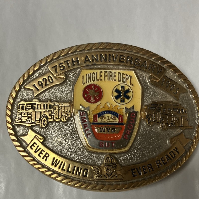 Lingle Fire Dept 75th Anniversary Belt Buckle 1920-1995 Firefighting & Rescue