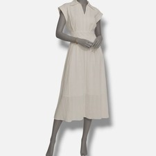 Kensie Women's White Textured Stripe Midi Collared Shirtdress Size 6