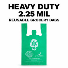 Heavy Duty Green Grocery Bags 2.25 Mil Reusable T-Shirt Bags 1/6 Size