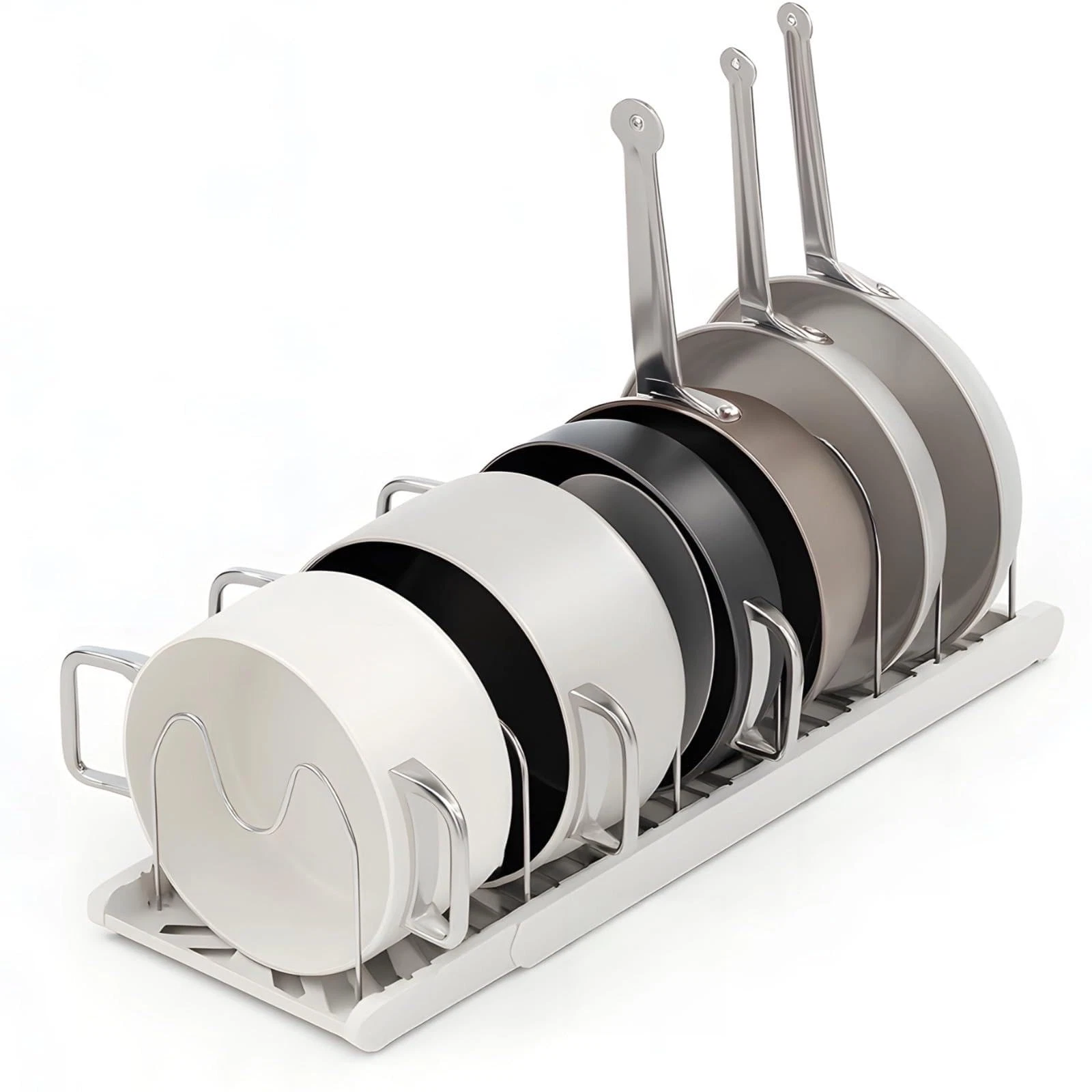 Expandable Pots Pans Organizer Rack, Adjustable Pot Lid Holder with 7 Adjusta...