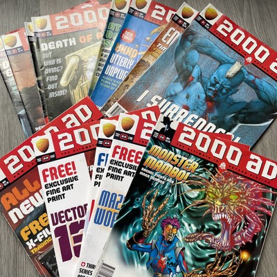 2000AD job lot# 13 weekly comics Issues 1006+ .free X-Files trading cards.