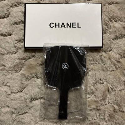 CHANEL Black Hand Mirror Novelty Compact Handheld Makeup Mirror Rare VIP Gift