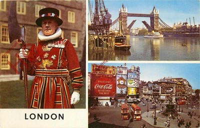 Ansichtskarte: London (Multiview) zeigt einen Beefeater