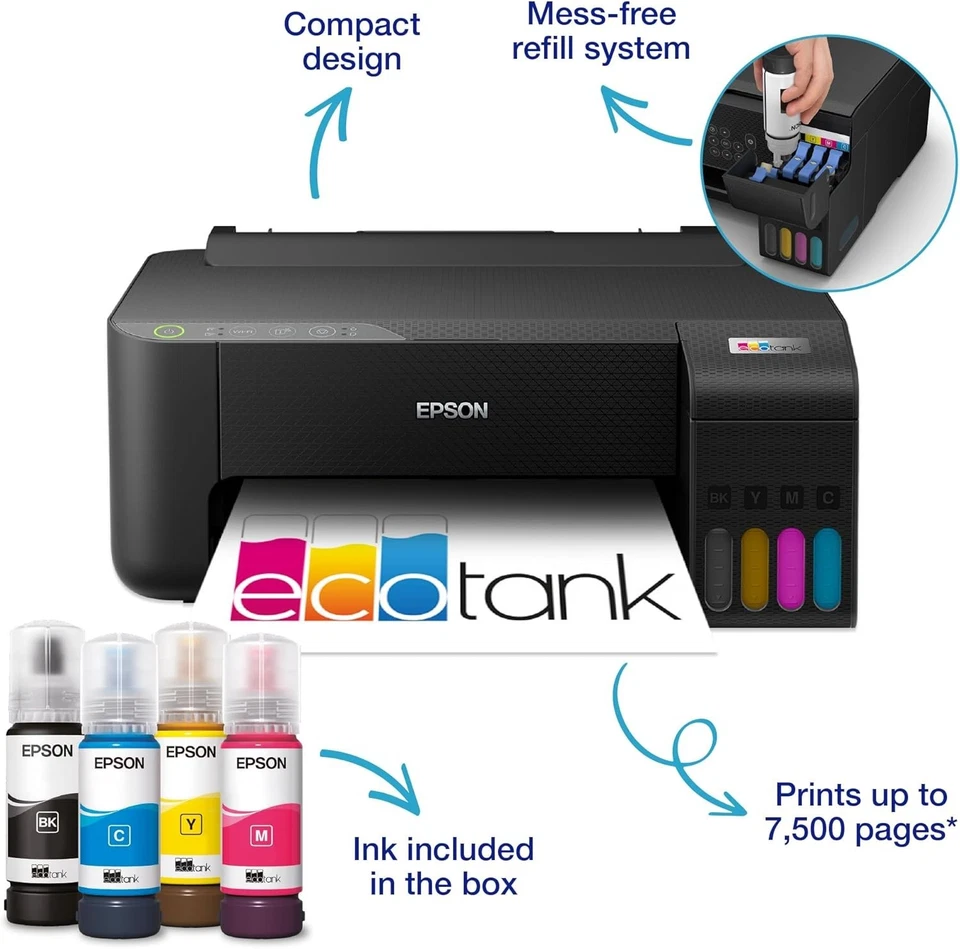 Black EcoTank ET-1810 A4 Single Function Wi-Fi Ink Tank Printer - Image 2 of 4
