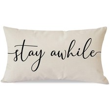 Modern Farmhouse Pillow Covers 12x20 with Words Stay Awhile Pillow Cover Rust...