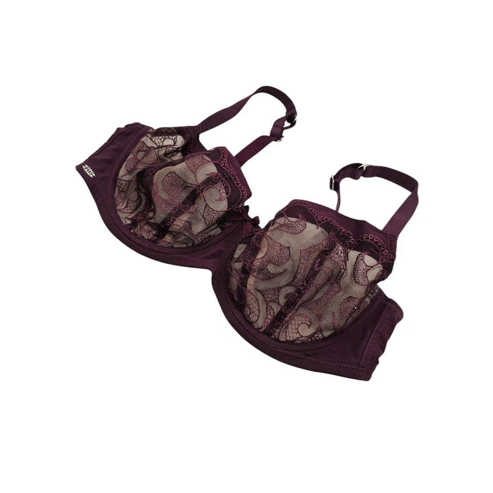 Masquerade Lingerie Womens Sz 36DD ORLA Balconet Bra Purple Beige Lace Foto 2 de 4