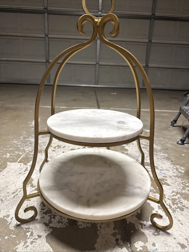 Moderner zweistufiger Servierständer Tablett Essensaufsteller Marmor �� - Bild 3 von 4