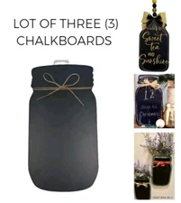 x3 Mason Jar Hanging Chalkboard Signs Black Board Message Menu Grocery List 12x6