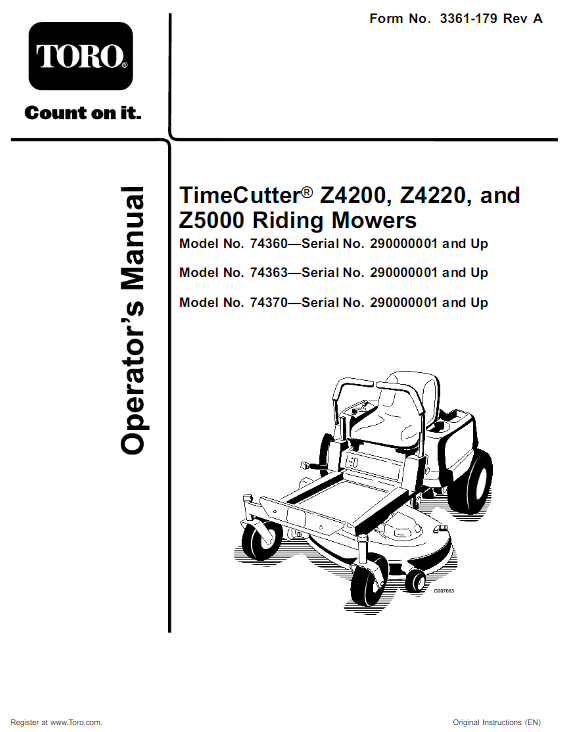 Toro Timecutter Z4200, Z4220, and Z5000 Riding Mowers Owners