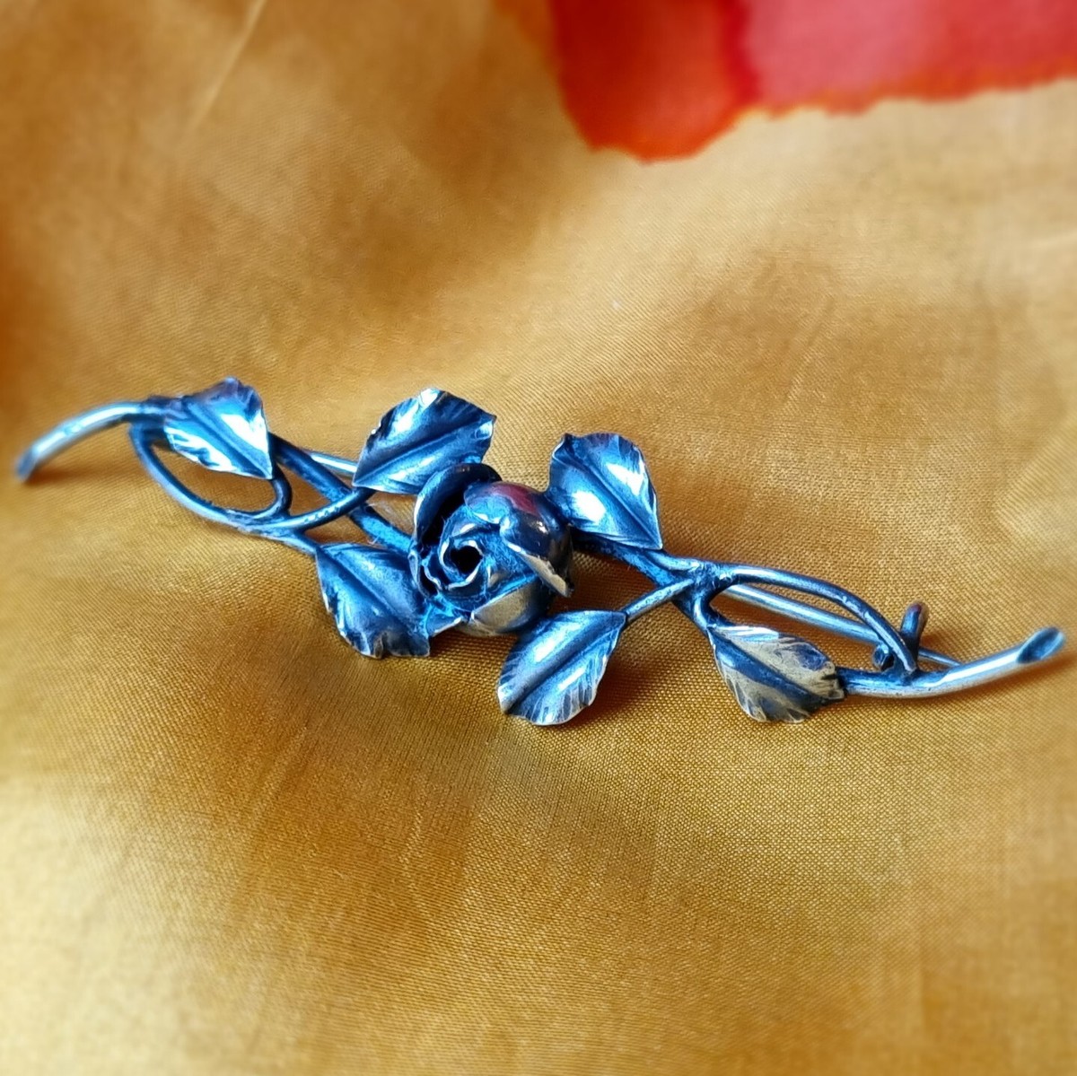 Broche Rose Art Nouveau En Argent 925 - Orfèvre Emmanuel Célarius Strasbourg - 60x17mm - Occasion