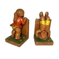 Vintage 1970s Chalkware Bookends School Boy Girl Playing Hide  Seek Heavy